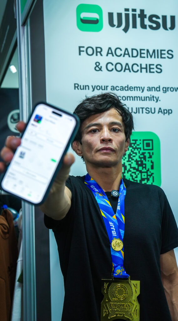 João Miyao stopped by the Ujitsu booth at the IBJJF Europeans; he is one of the brand's ambassadors.