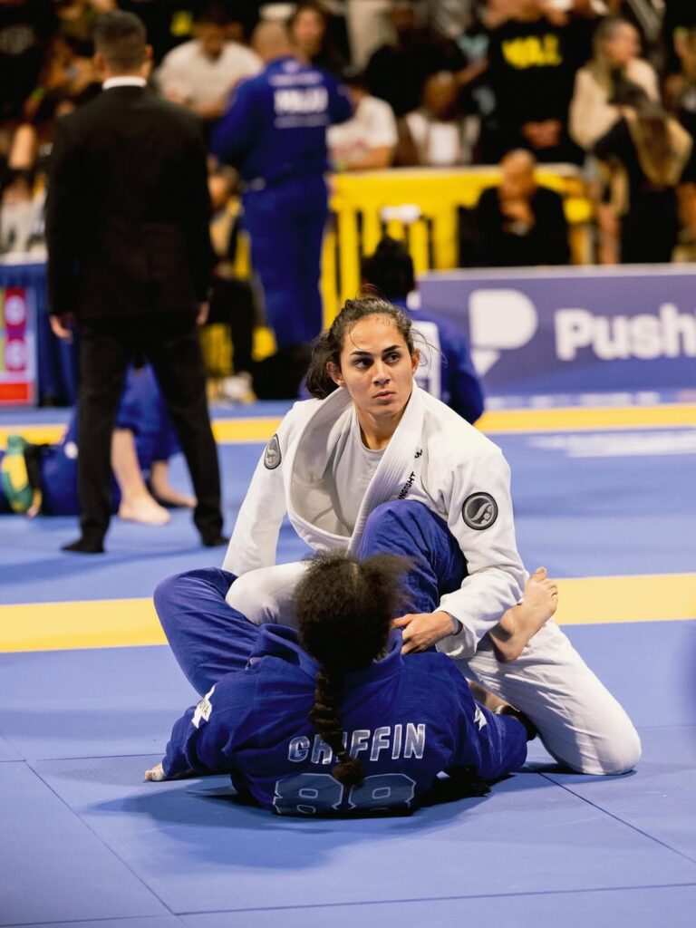 Rebeca Lima in action at the Pyramid in California, before her no-gi days. She placed third among the middleweights at last year's IBJJF Worlds. The podium meant even more because it came during her comeback from knee surgery.