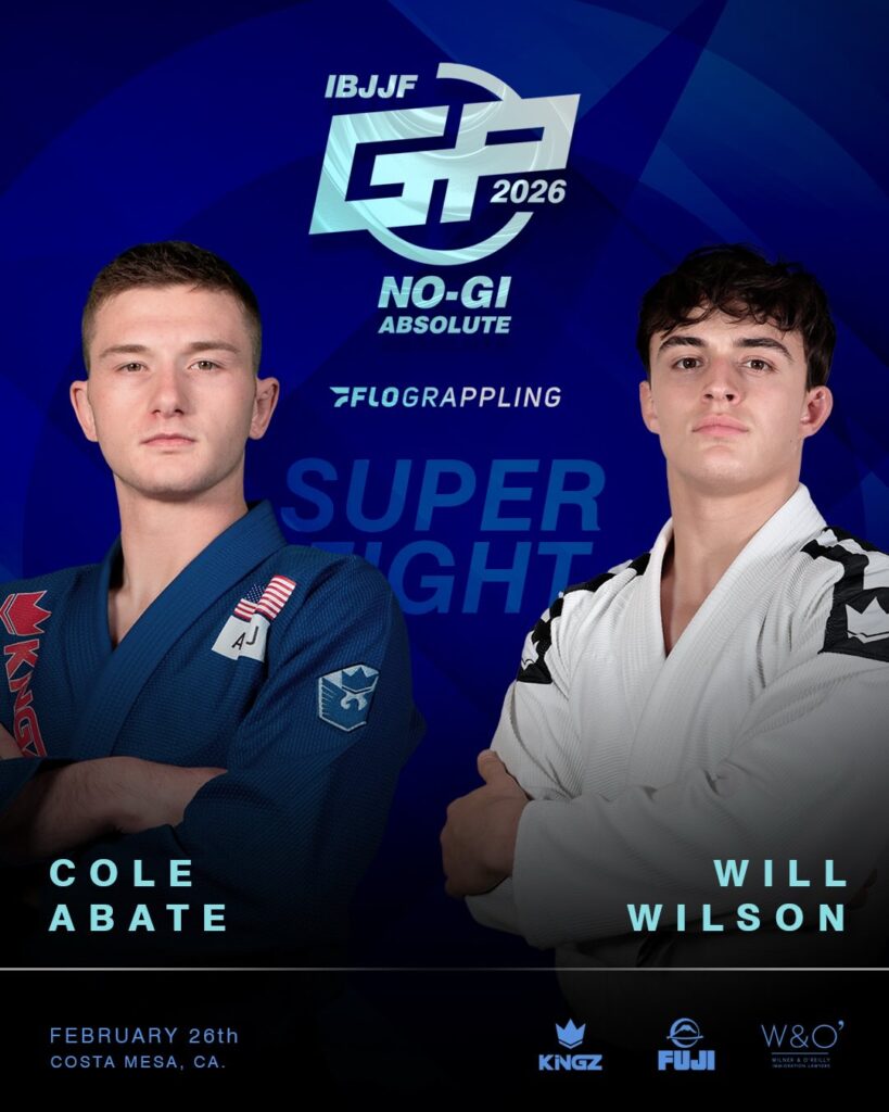 The superfight between Will Wilson and Cole Abate will be the co-main event of the IBJJF No Gi Absolute GP next Thursday. 
