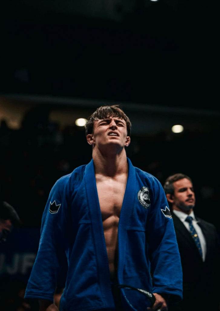 Mission accomplished: the Carlson Gracie South Bay athlete breathes a sigh of relief after beating Mateo Cardona in the lightweight final at the IBJJF Europeans.