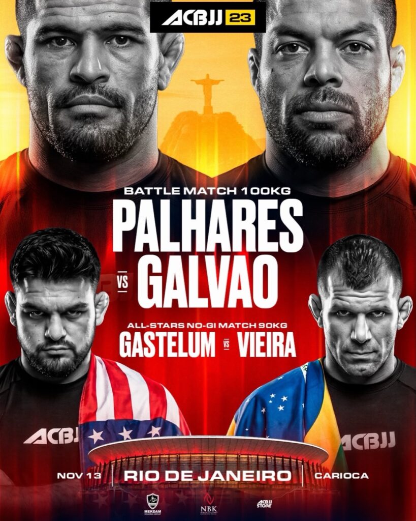 The official ACBJJ 23 poster features Palhares vs. Galvão in the main event and Gastelum vs. Vieira in the co-main event on November 13.