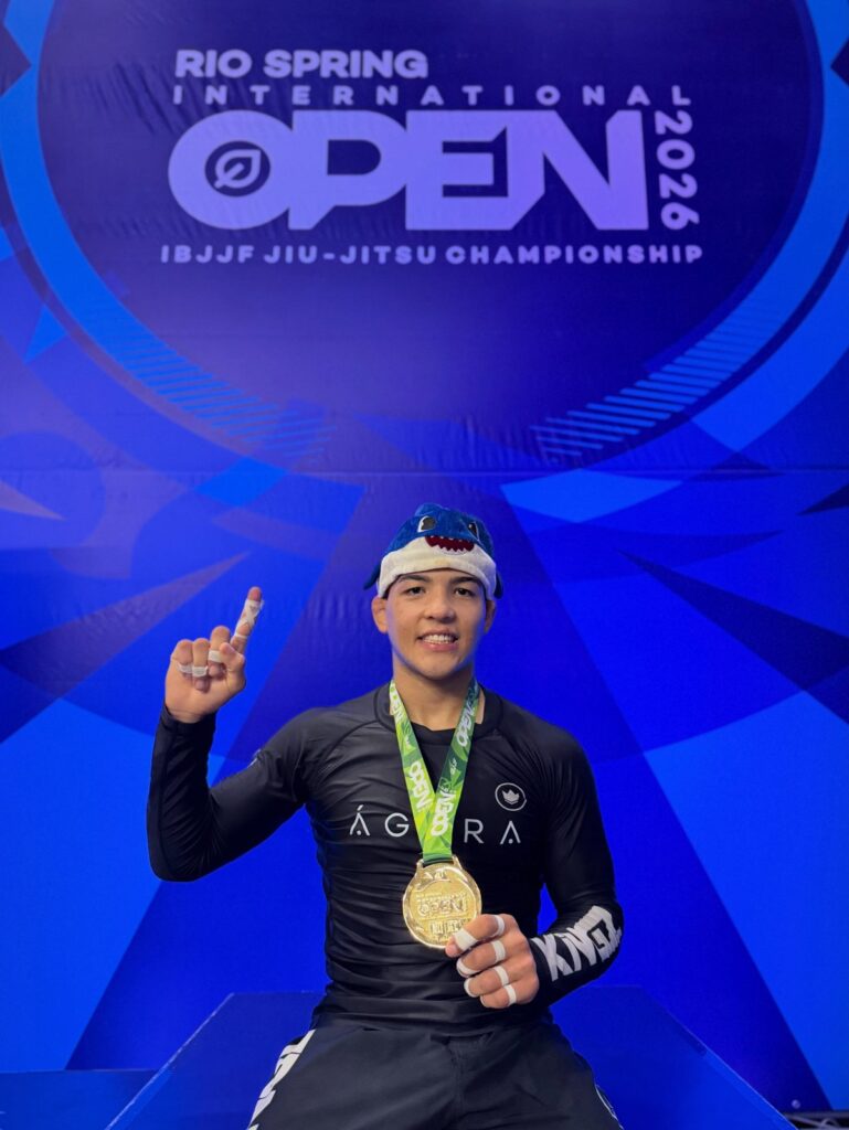 Diogo Reis, aka 'Baby Shark', with his gold medal from the CBJJ Rio Spring